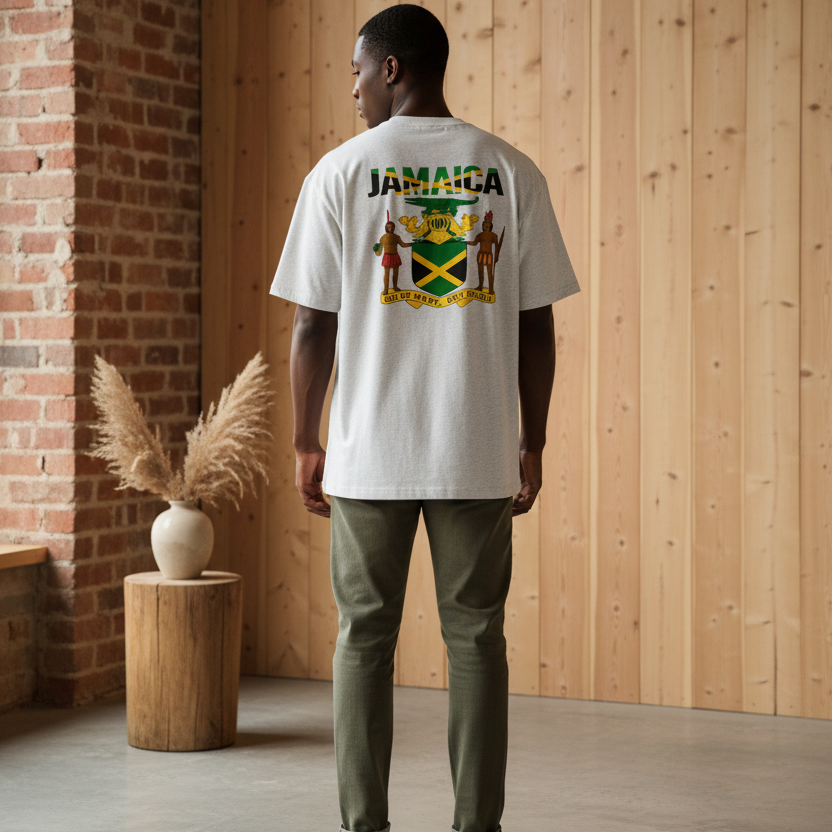 Jamaica Flag Art Themed Graphic Boxy Oversized Unisex T-Shirt