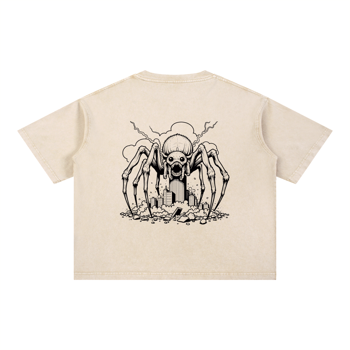 Gothic Spider Art Graphic Unisex Mineral Wash Boxy Cotton T-Shirt