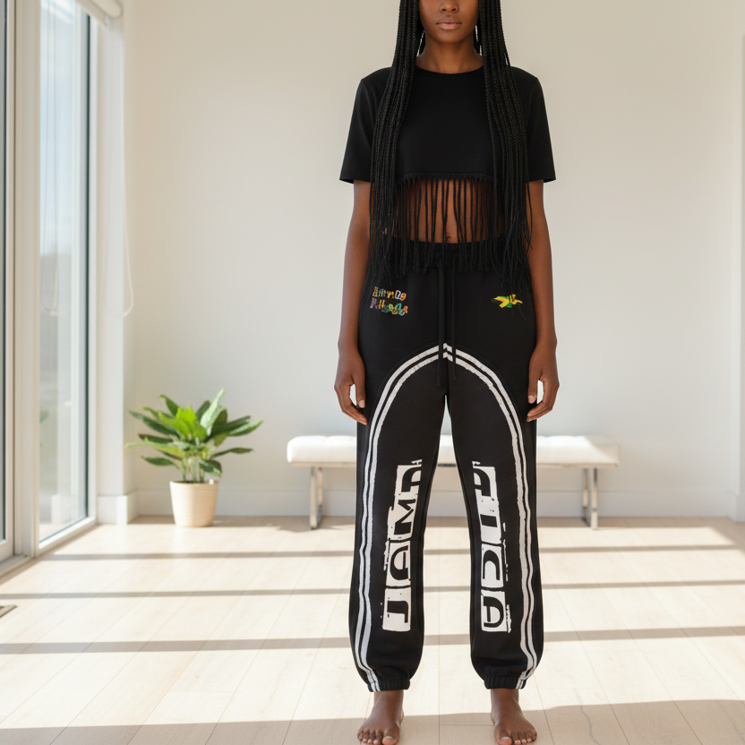 Jamaica Flag Themed Sun Fade Contrast Tape Fleece Jogged Sweatpants