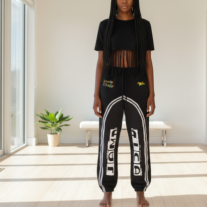 Jamaica Flag Themed Sun Fade Contrast Tape Fleece Jogged Sweatpants