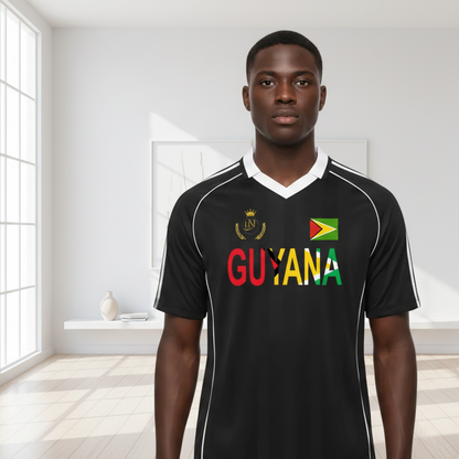 Guyana Flag Themed Unisex Graphic Shadow Stripe Collared Soccer Jersey