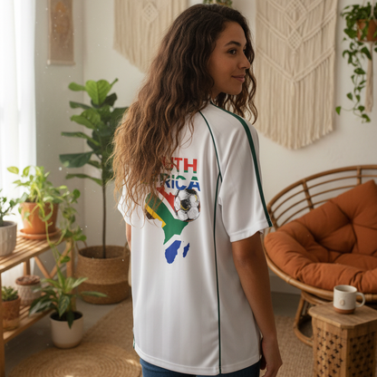 South African Flag Themed Graphic  Stripe Collared Soccer Jersey