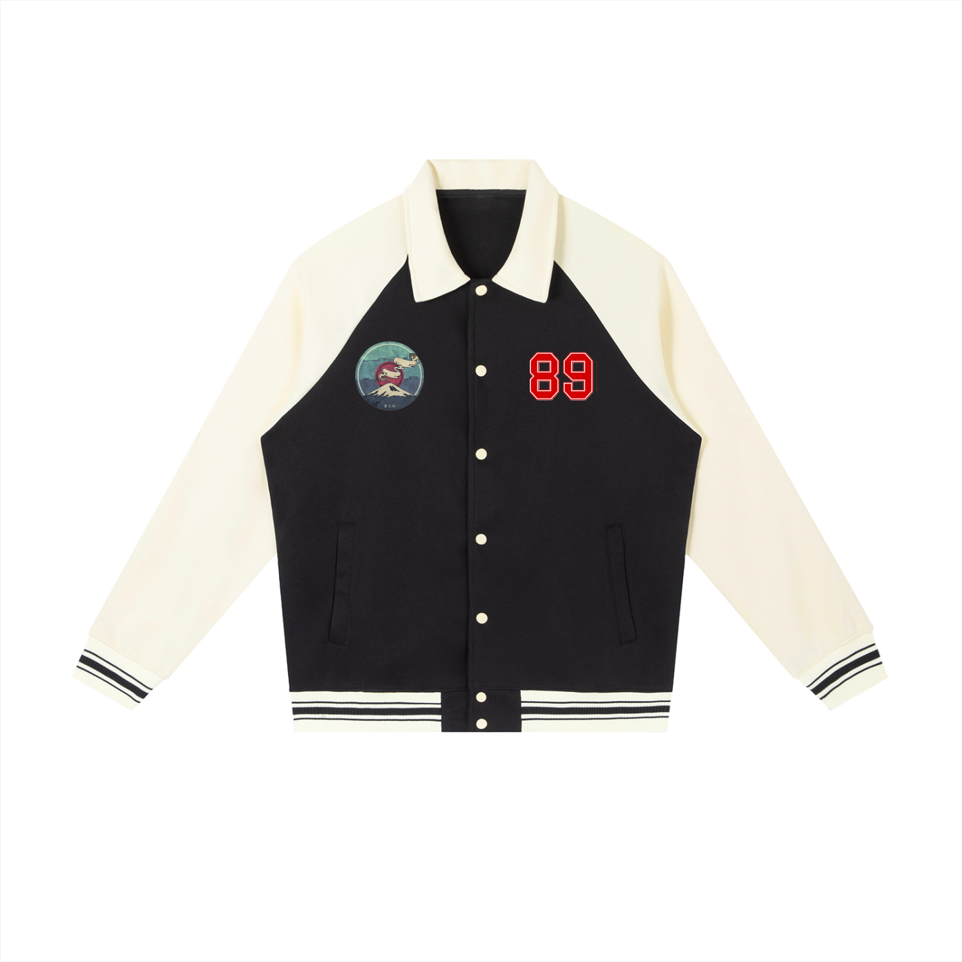 Asian and Tiger Themed Graphic Contrast Raglan Sleeve Baseball  Unisex Jacket