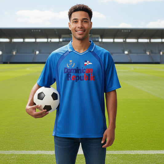 Dominican Republic Flag Themed Graphic Striped V-Neck Soccer Unisex Jersey