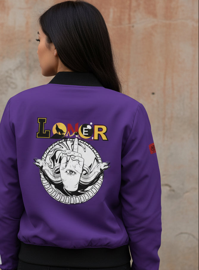 Gothic Bomber Jacket, Eye Art Women's Outerwear, Unique All Over Print Jacket