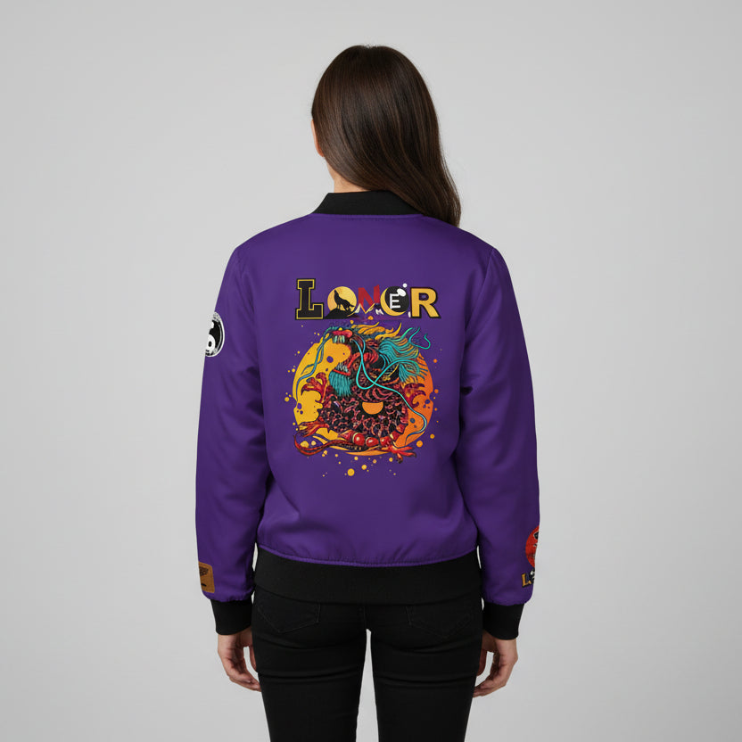 Dragon Graphic Women's Bomber Jacket, Mythical All Over Design Printify