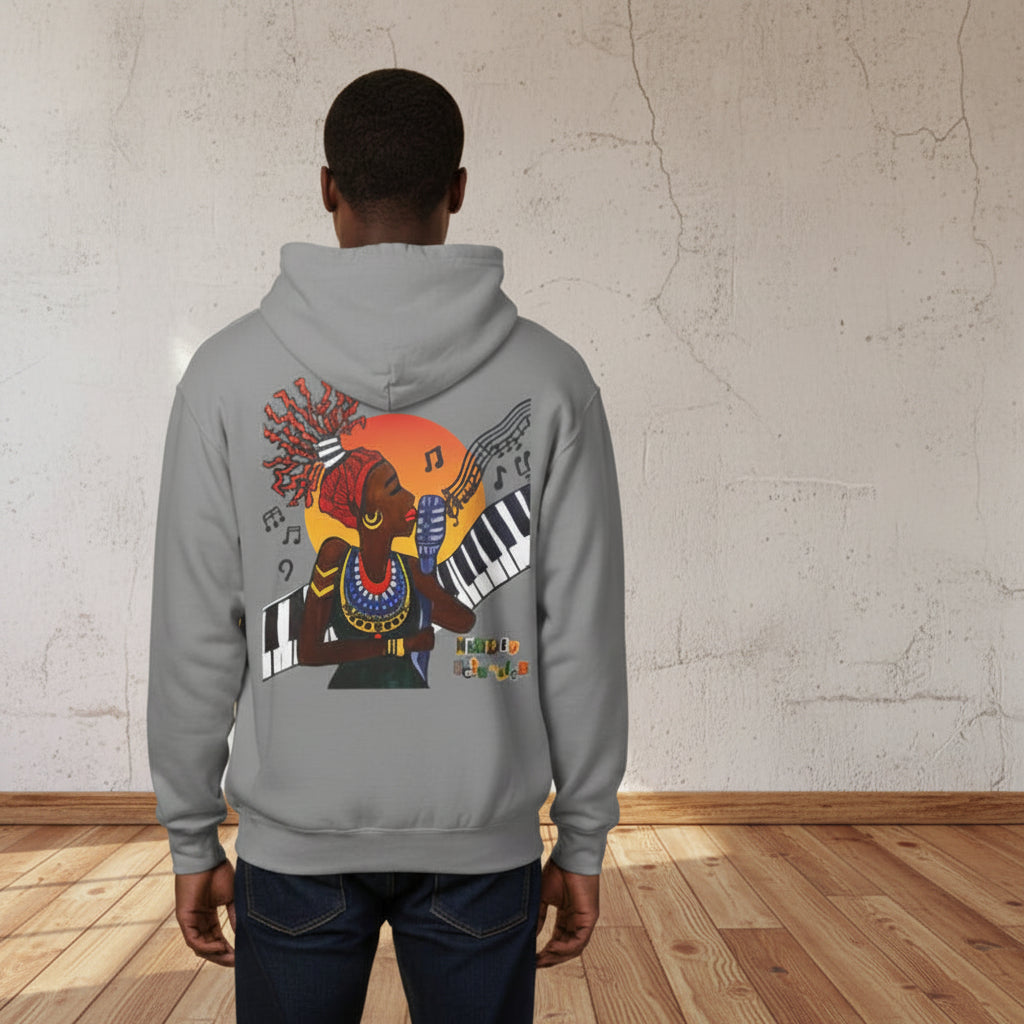 Afrocentric Jazz Music Lightweight Hooded Sweatshirt, Piano Art Graphic, Music Lover Gift Printify