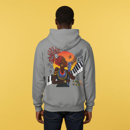 Afrocentric Jazz Music Lightweight Hooded Sweatshirt, Piano Art Graphic, Music Lover Gift