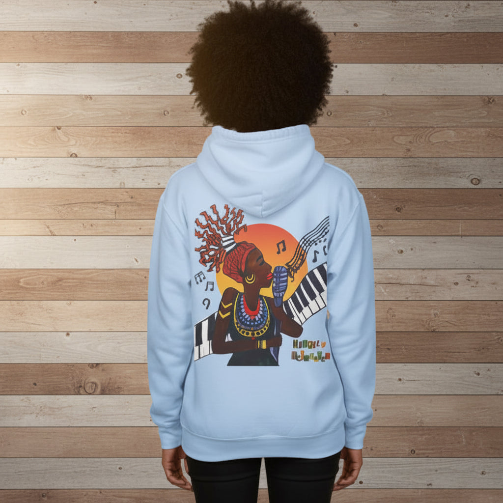 Afrocentric Jazz Music Lightweight Hooded Sweatshirt, Piano Art Graphic, Music Lover Gift Printify