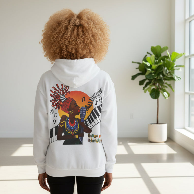 Afrocentric Jazz Music Lightweight Hooded Sweatshirt, Piano Art Graphic, Music Lover Gift