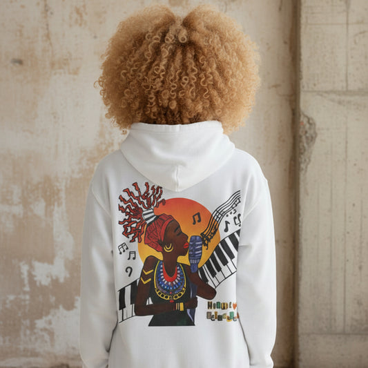 Afrocentric Jazz Music Lightweight Hooded Sweatshirt, Piano Art Graphic, Music Lover Gift