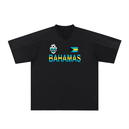 Bahamas Flag Themed Unisex Oversized Mesh V-Neck Soccer Jersey