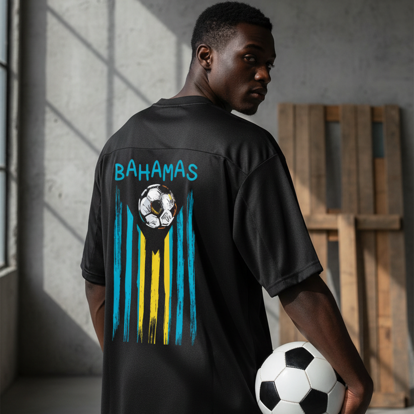 Bahamas Flag Themed Unisex Oversized Mesh V-Neck Soccer Jersey