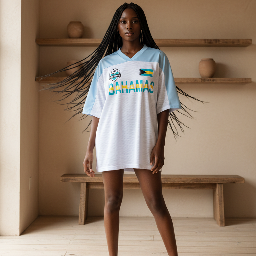 Bahamas Flag Themed Unisex Oversized Mesh V-Neck Soccer Jersey