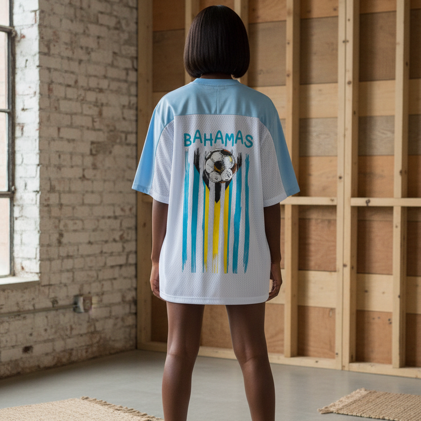 Bahamas Flag Themed Unisex Oversized Mesh V-Neck Soccer Jersey