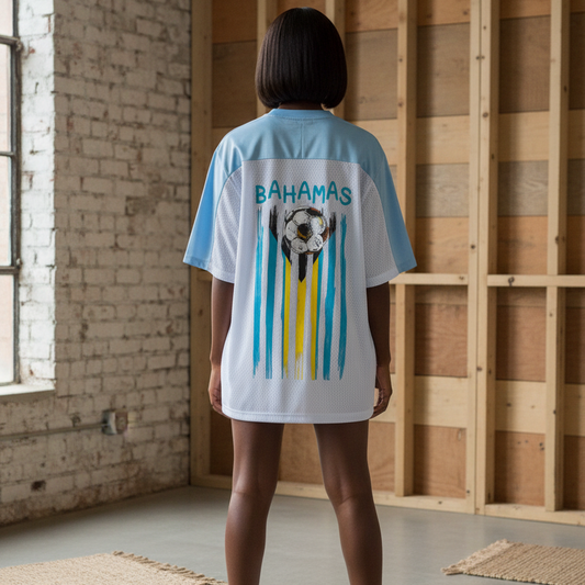 Bahamas Flag Themed Unisex Oversized Mesh V-Neck Soccer Jersey