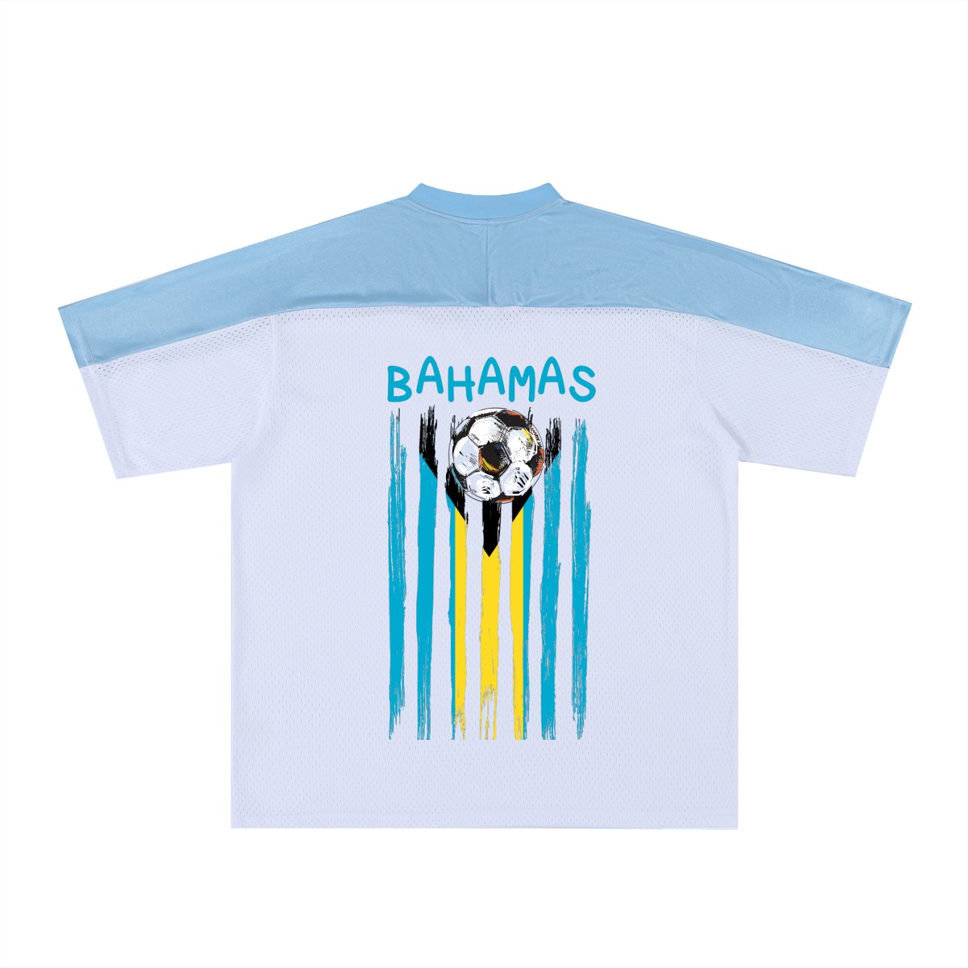 Bahamas Flag Themed Unisex Oversized Mesh V-Neck Soccer Jersey