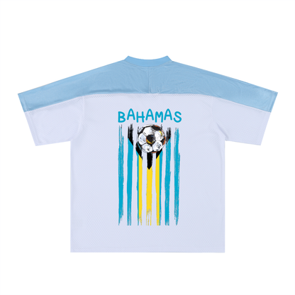 Bahamas Flag Themed Unisex Oversized Mesh V-Neck Soccer Jersey