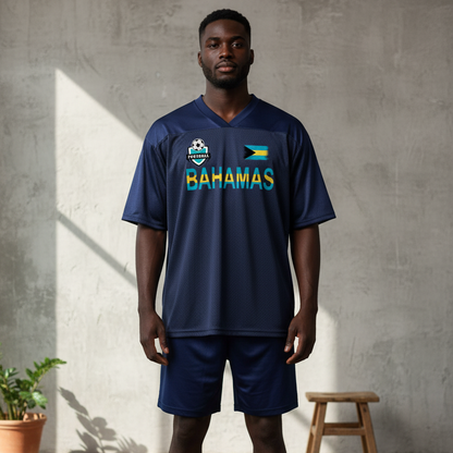 Bahamas Flag Themed Unisex Oversized Mesh V-Neck Soccer Jersey