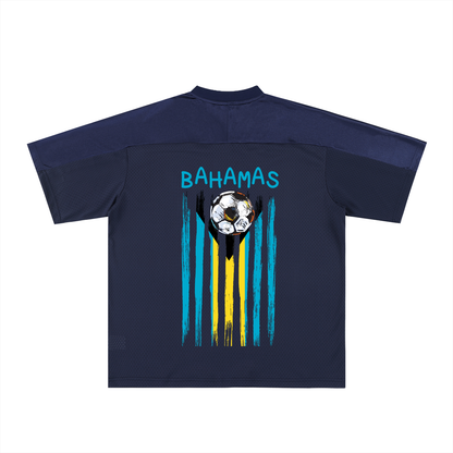 Bahamas Flag Themed Unisex Oversized Mesh V-Neck Soccer Jersey