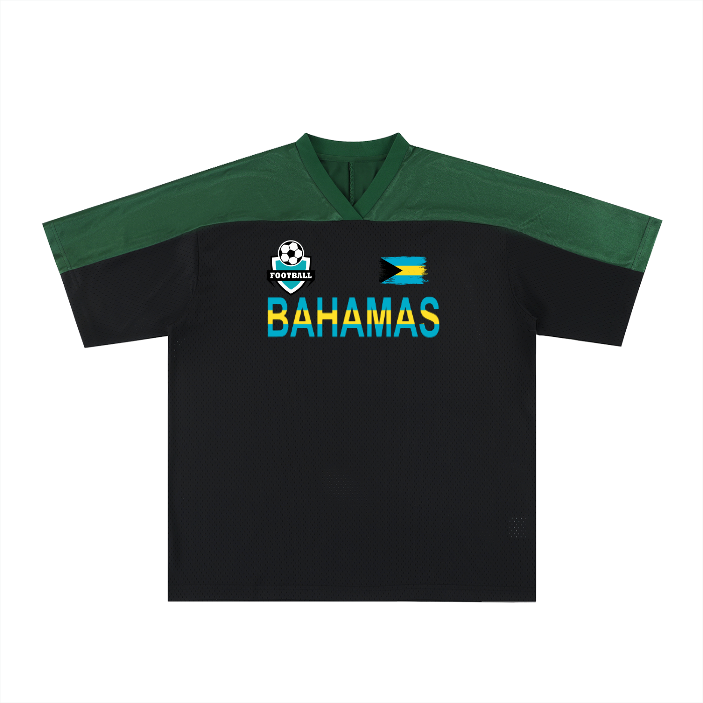 Bahamas Flag Themed Unisex Oversized Mesh V-Neck Soccer Jersey
