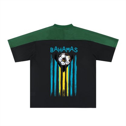 Bahamas Flag Themed Unisex Oversized Mesh V-Neck Soccer Jersey