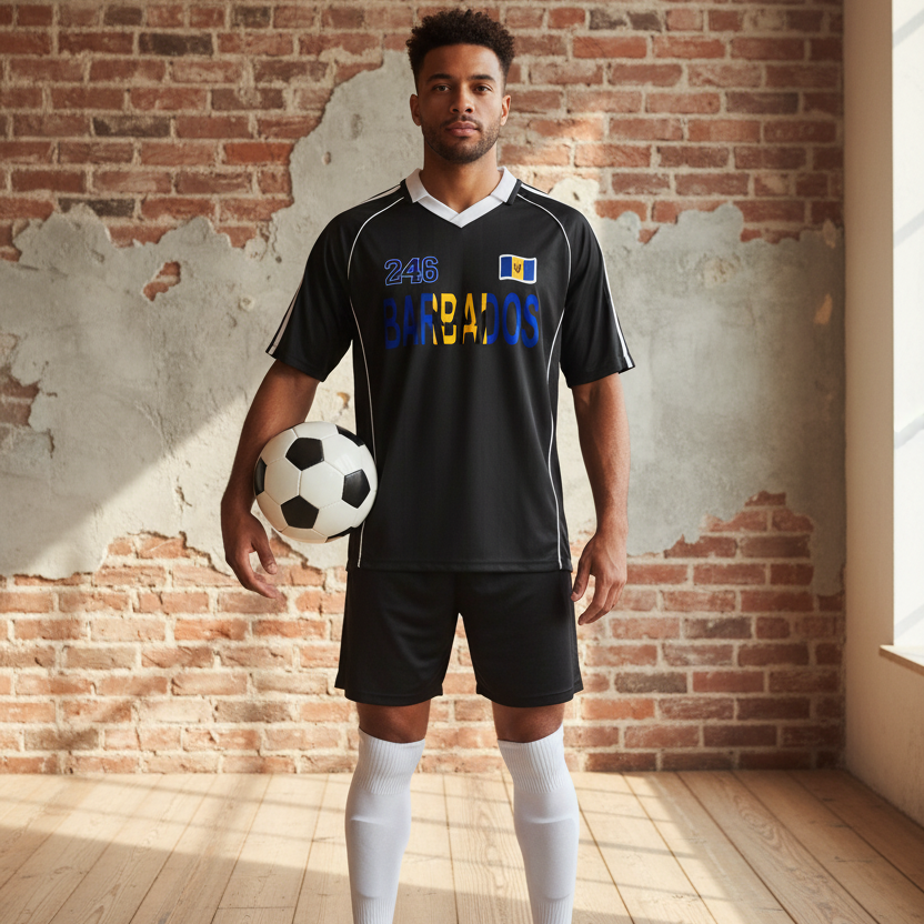 Barbados Flag Shadow Stripe Collared Unisex Soccer Jersey