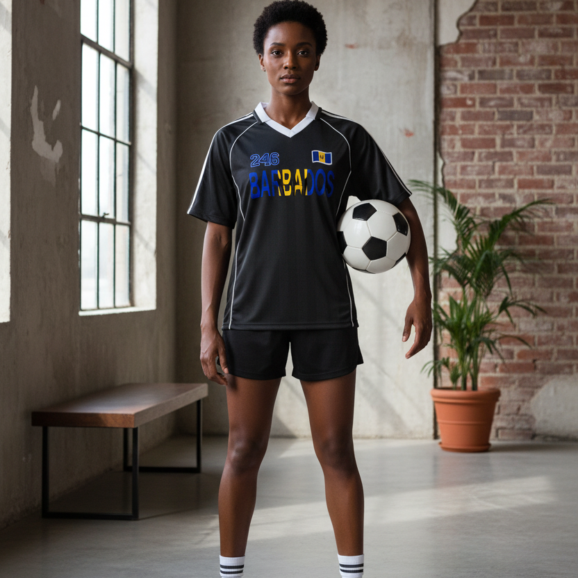 Barbados Flag Shadow Stripe Collared Unisex Soccer Jersey