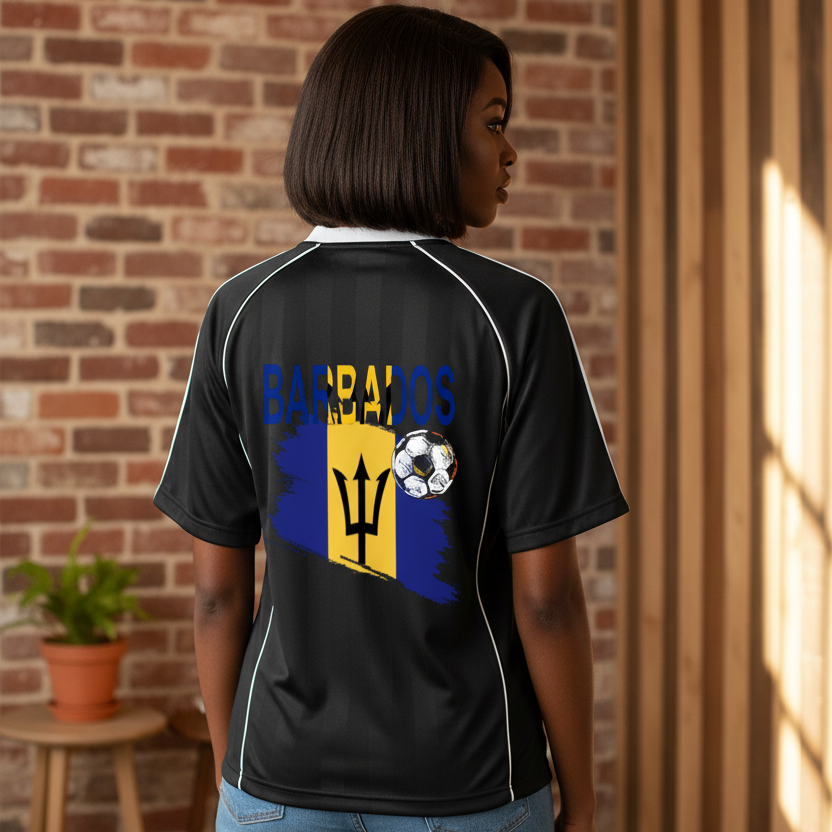 Barbados Flag Shadow Stripe Collared Unisex Soccer Jersey