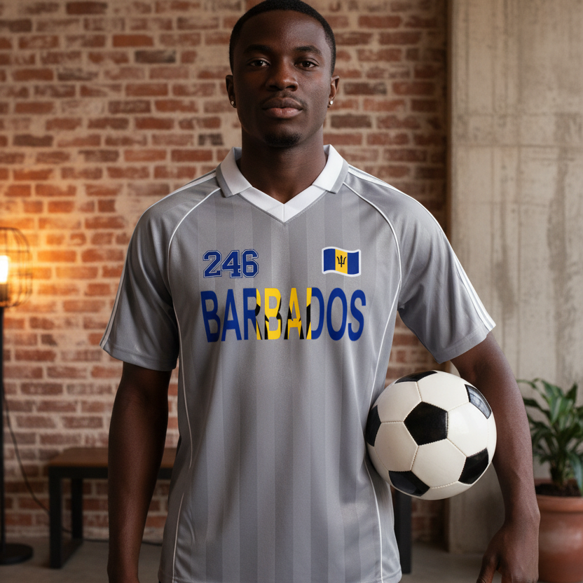 Barbados Flag Shadow Stripe Collared Unisex Soccer Jersey