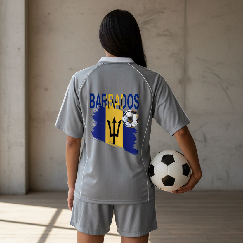 Barbados Flag Shadow Stripe Collared Unisex Soccer Jersey