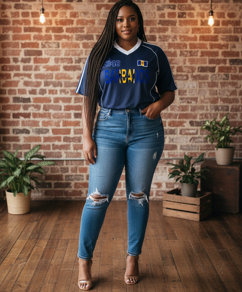 Barbados Flag Shadow Stripe Collared Unisex Soccer Jersey