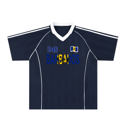 Barbados Flag Shadow Stripe Collared Unisex Soccer Jersey