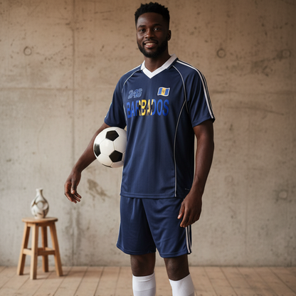 Barbados Flag Shadow Stripe Collared Unisex Soccer Jersey