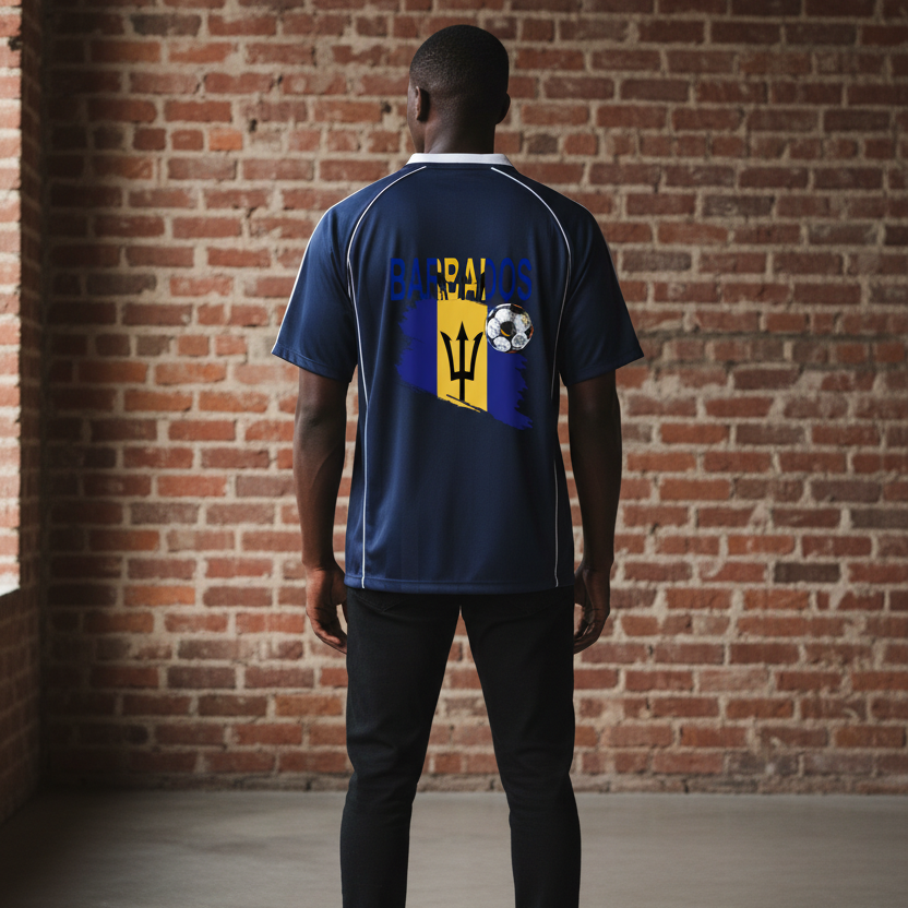 Barbados Flag Shadow Stripe Collared Unisex Soccer Jersey