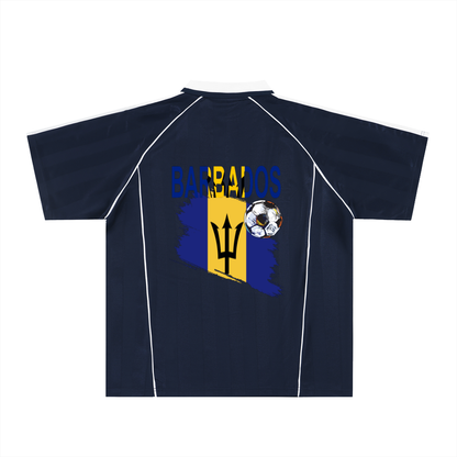 Barbados Flag Shadow Stripe Collared Unisex Soccer Jersey