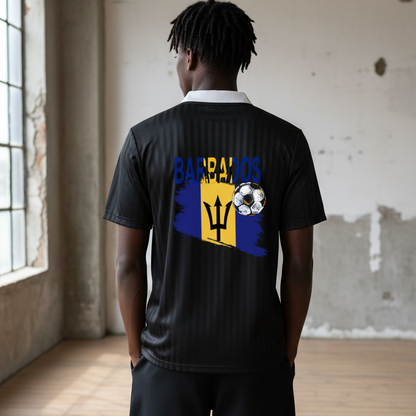 Barbados Flag Themed Contrast Collar Striped Unisex Soccer Jersey