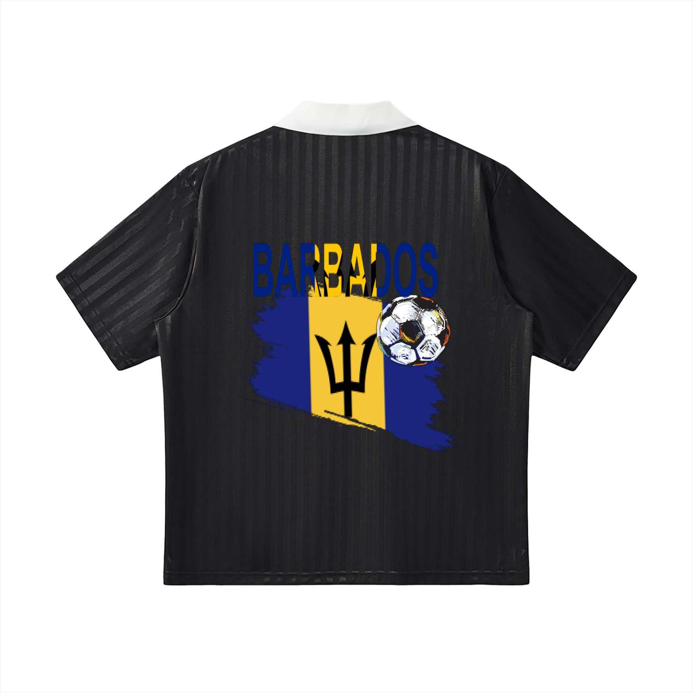 Barbados Flag Themed Contrast Collar Striped Unisex Soccer Jersey