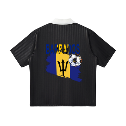Barbados Flag Themed Contrast Collar Striped Unisex Soccer Jersey