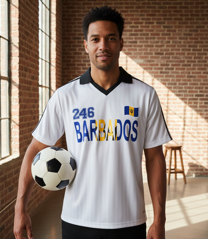 Barbados Flag Themed Contrast Collar Striped Unisex Soccer Jersey