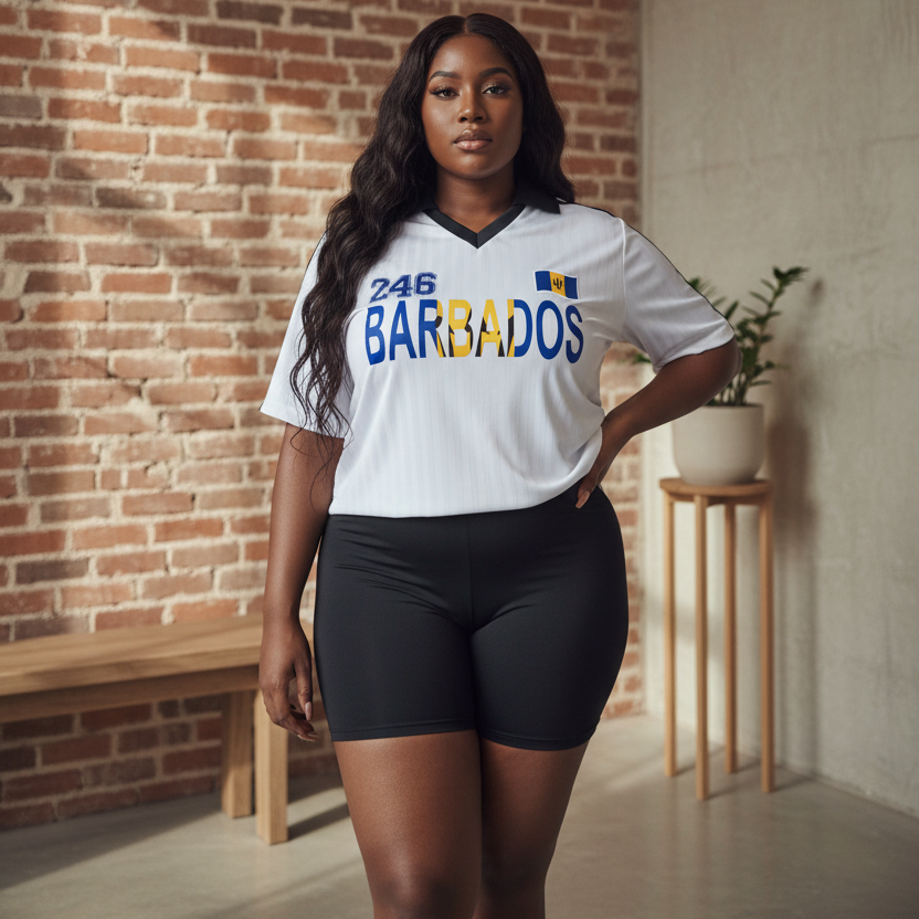 Barbados Flag Themed Contrast Collar Striped Unisex Soccer Jersey