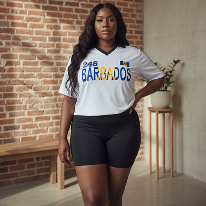 Barbados Flag Themed Contrast Collar Striped Unisex Soccer Jersey