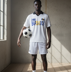 Barbados Flag Themed Contrast Collar Striped Unisex Soccer Jersey