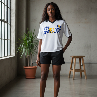 Barbados Flag Themed Contrast Collar Striped Unisex Soccer Jersey