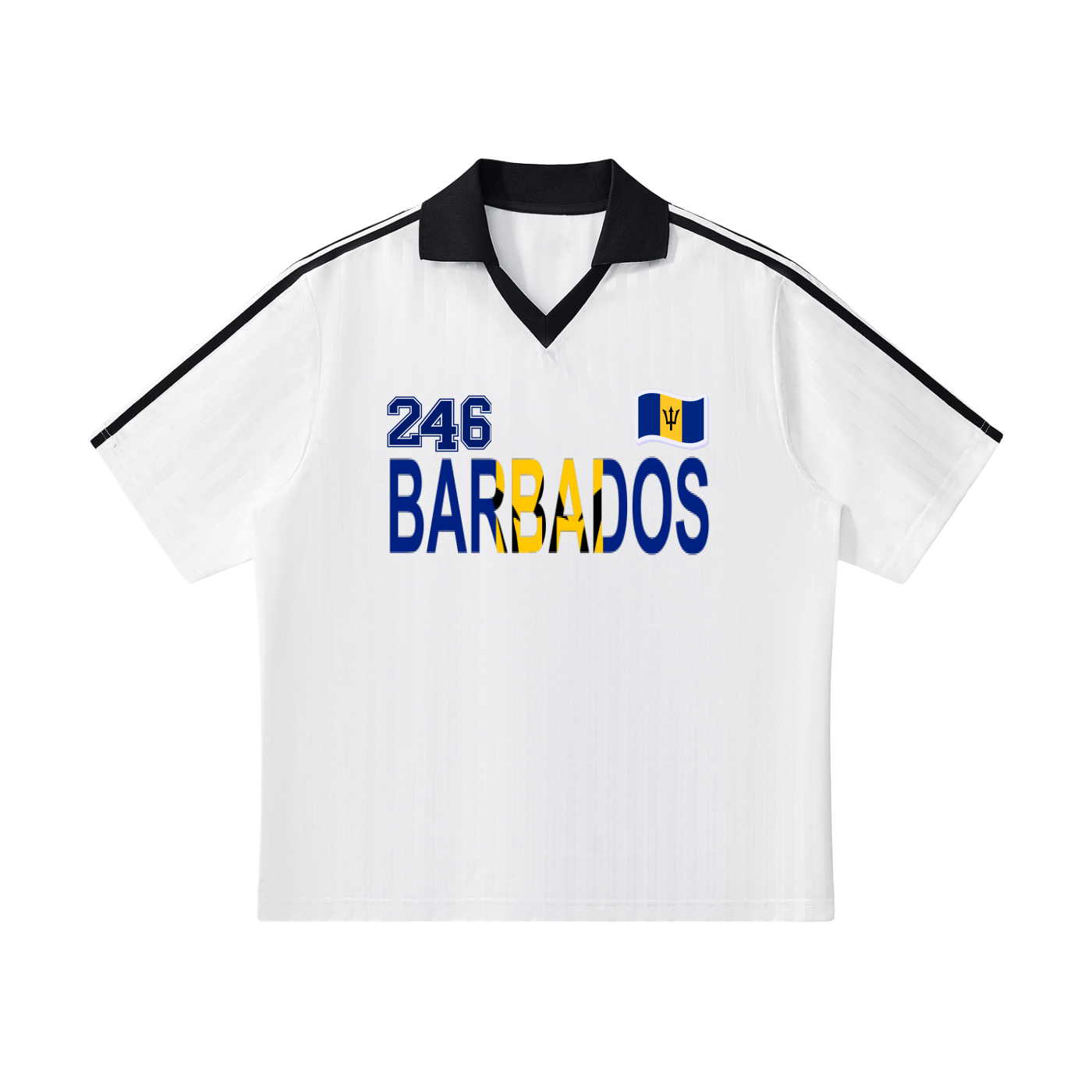 Barbados Flag Themed Contrast Collar Striped Unisex Soccer Jersey