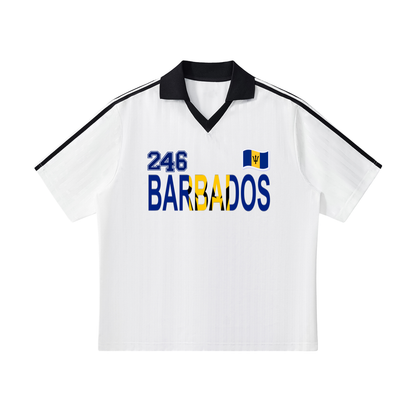 Barbados Flag Themed Contrast Collar Striped Unisex Soccer Jersey