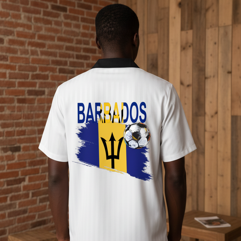Barbados Flag Themed Contrast Collar Striped Unisex Soccer Jersey