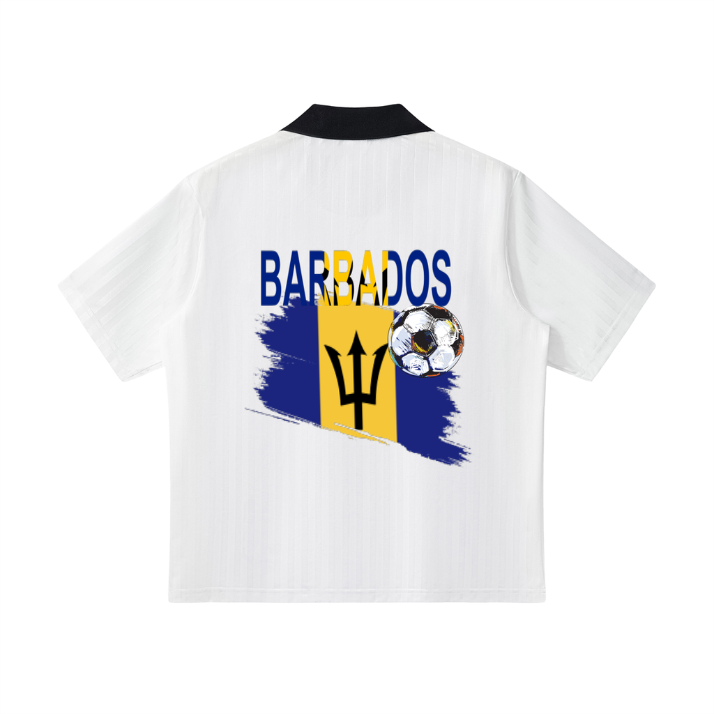 Barbados Flag Themed Contrast Collar Striped Unisex Soccer Jersey