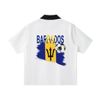Barbados Flag Themed Contrast Collar Striped Unisex Soccer Jersey