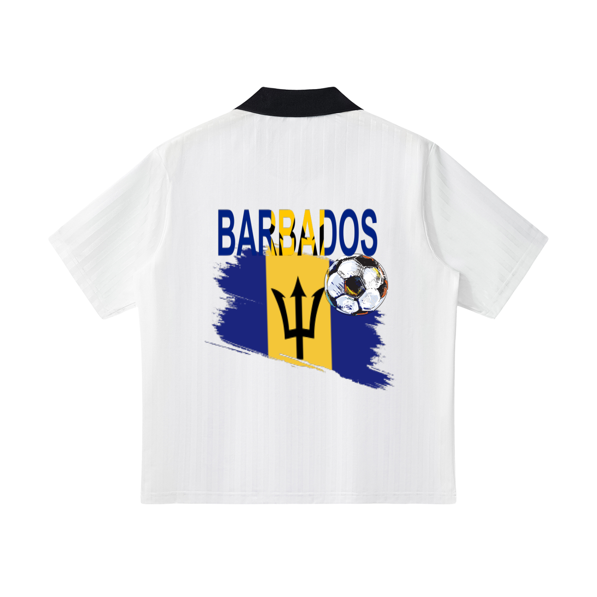 Barbados Flag Themed Contrast Collar Striped Unisex Soccer Jersey